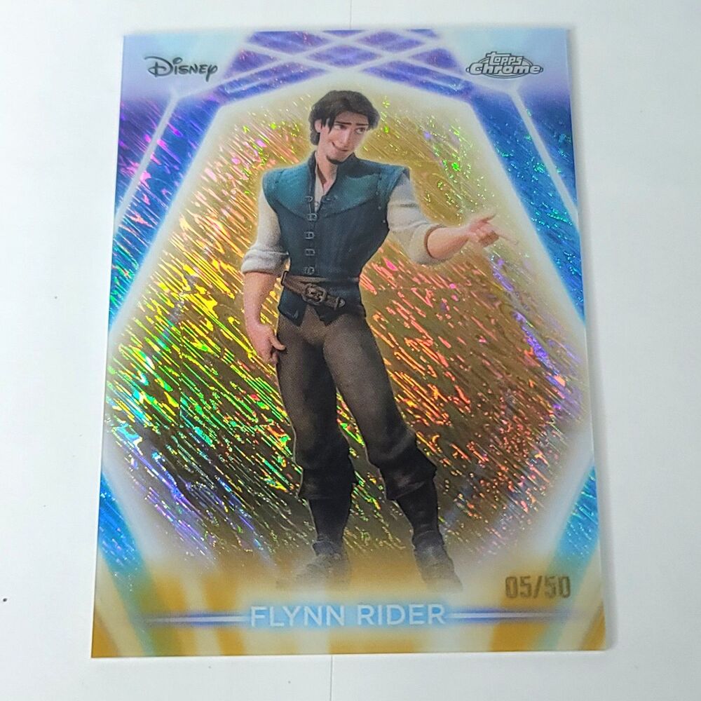 Flynn Rider Topps 2026 Disney Neon Gold Shimmer Refractor Limited 05/50